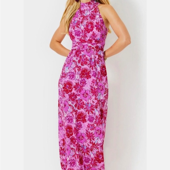 NWTLilly Pulitzer Wyota Halter Maxi Dress–Pink Floral-Beach Vacation Resort Wear - Picture 3 of 9